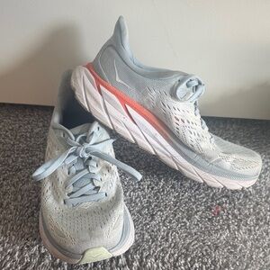 Hoka One One Sky Blue and Coral Athletic Shoes